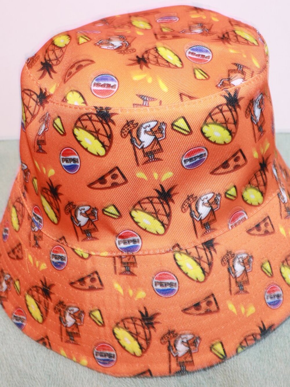 LITTLE CEASARS Pepsi Pizza Pineapple Reversible Bucket Sun Hat Orange NWOT